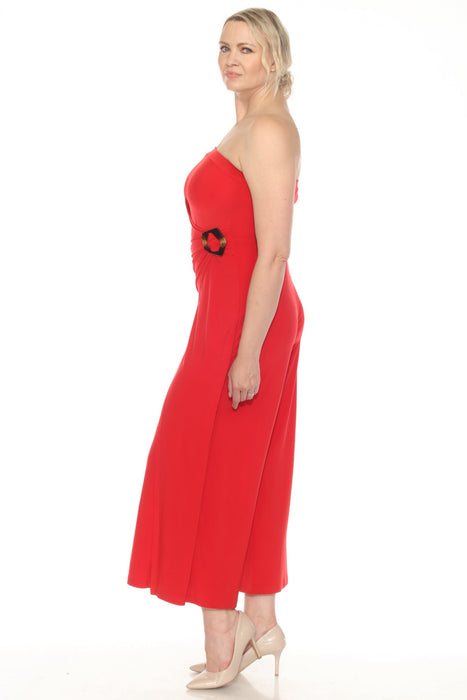 Joseph Ribkoff Radiant Red Strapless Wrap Front Cropped Jumpsuit 252083
