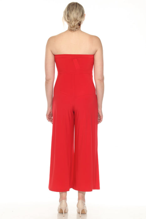 Joseph Ribkoff Radiant Red Strapless Wrap Front Cropped Jumpsuit 252083