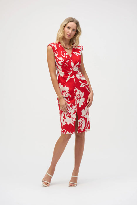 Joseph Ribkoff Style 252181 Red/Cream Floral Split Front Sheath Dress