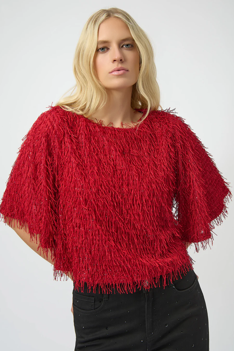 Joseph Ribkoff Red Fringe Short Sleeves Top 254105