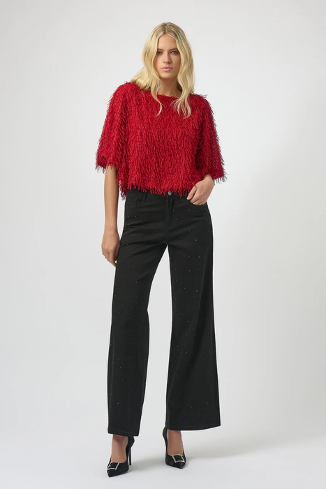 Joseph Ribkoff Red Fringe Short Sleeves Top 254105