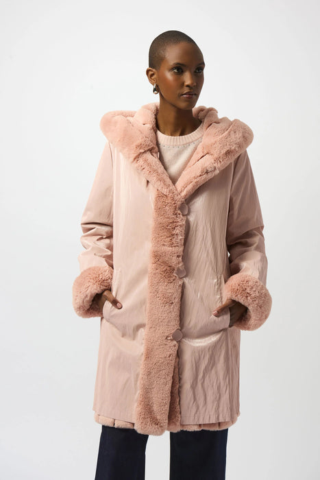 Joseph Ribkoff Hooded Reversible Faux Fur Coat 253926