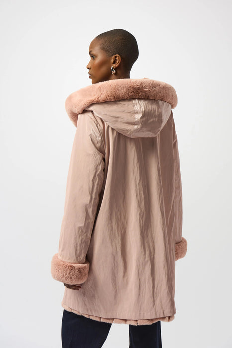 Joseph Ribkoff Hooded Reversible Faux Fur Coat 253926