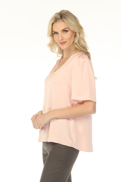 Joseph Ribkoff Rose V-Neck Puff Sleeve Satin Top 254062
