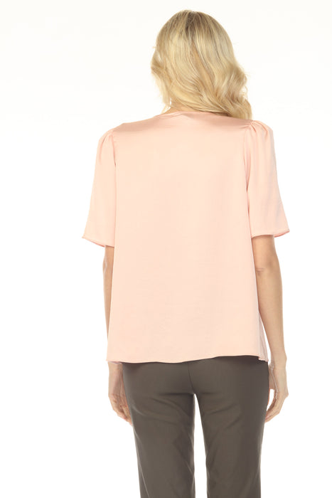 Joseph Ribkoff Rose V-Neck Puff Sleeve Satin Top 254062