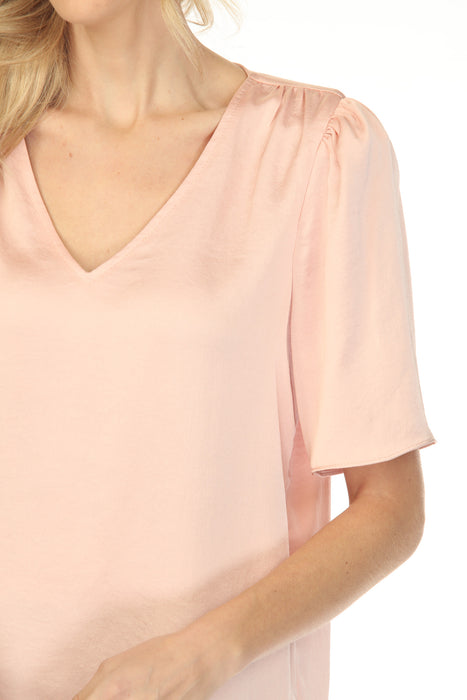 Joseph Ribkoff Rose V-Neck Puff Sleeve Satin Top 254062