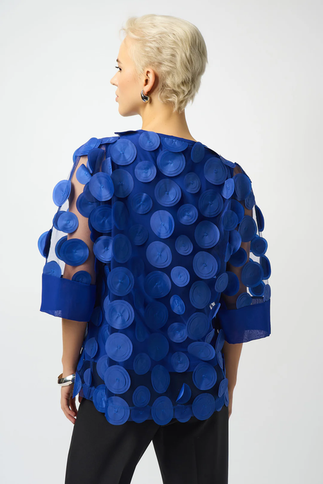 Joseph Ribkoff Royal Sapphire 3D Dot Mesh 3/4 Sleeves Top 253121