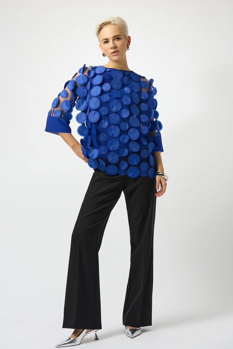 Joseph Ribkoff Royal Sapphire 3D Dot Mesh 3/4 Sleeves Top 253121