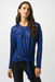 Joseph Ribkoff 253120 Royal Sapphire/Black Abstract Print Scoop Neck Long Sleeves Textured Top