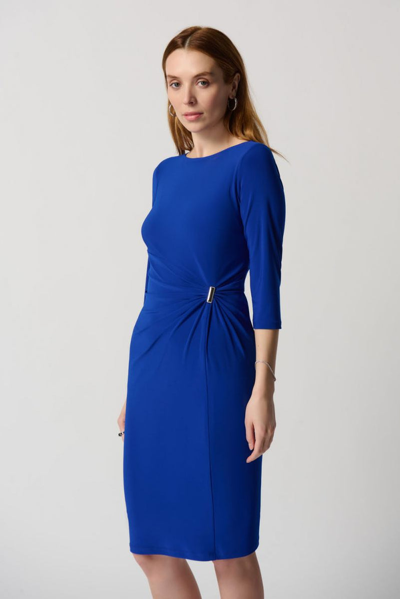 Joseph Ribkoff Ruched Dress Joseph Ribkoff Royal Sapphire Ruched Boat Neck 3/4 Sleeve Sheath Dress ...