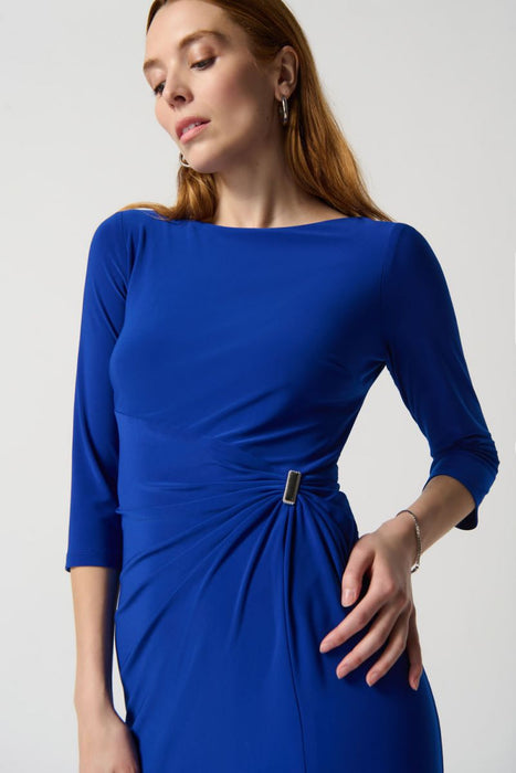 Joseph Ribkoff Royal Sapphire Ruched Boat Neck 3/4 Sleeve Sheath Dress ...