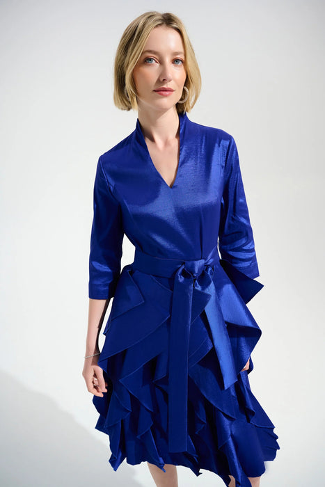 Joseph Ribkoff Royal Sapphire Belted Ruffle Skirt Dress 261741