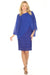 Woman wearing a blue dress with a lightweight chiffon top overlay from Joseph Ribkoff