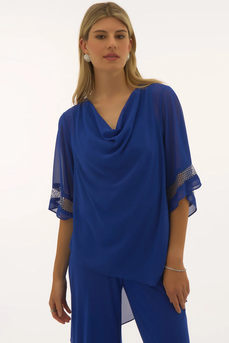 Joseph Ribkoff Style 251740 Royal Sapphire Cowl Neck Asymmetric Layered Top