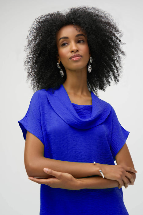 Joseph Ribkoff Style 252055 Royal Sapphire Cowl Neck Short Sleeve Gauze Top