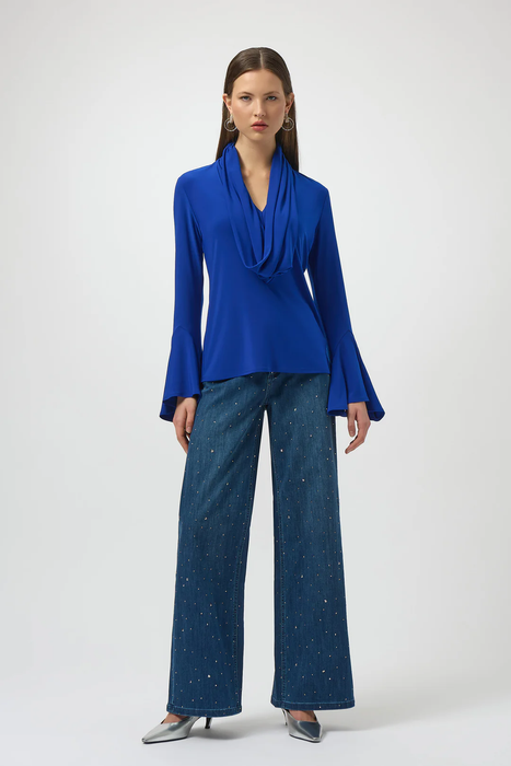 Joseph Ribkoff Royal Sapphire Cowl Neck Long Sleeves Fitted Top 254114