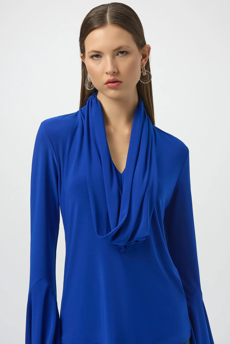 Joseph Ribkoff Royal Sapphire Cowl Neck Long Sleeves Fitted Top