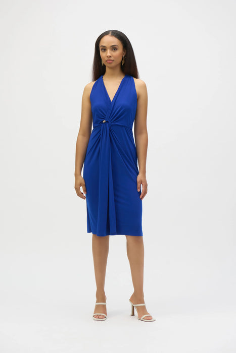 Joseph Ribkoff Style 252161 Royal Sapphire Draped Front Halter Sheath Dress