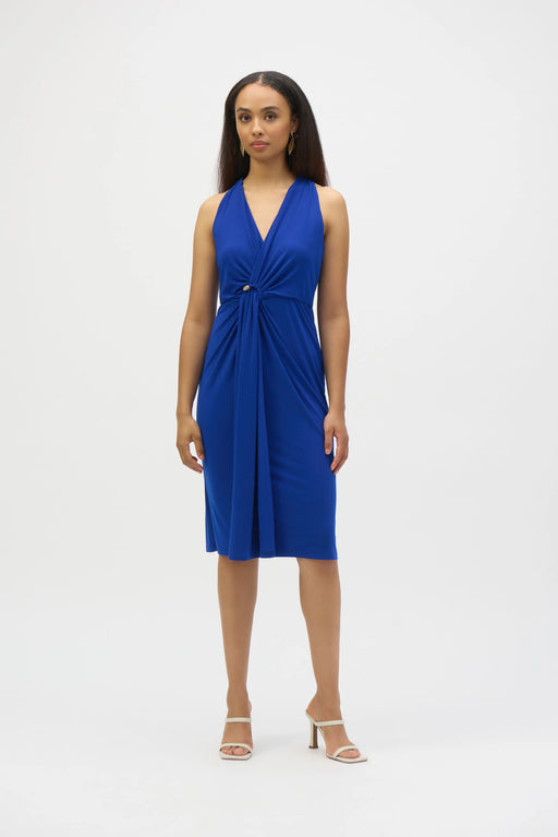Joseph Ribkoff Style 252161 Royal Sapphire Draped Front Halter Sheath Dress