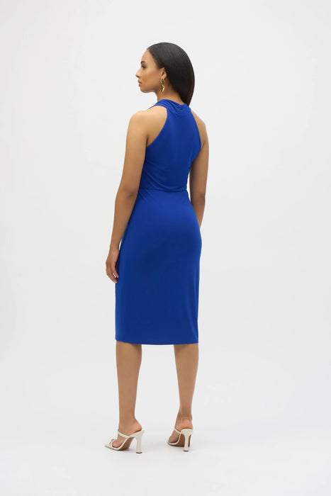 Joseph Ribkoff Royal Sapphire Draped Front Halter Sheath Dress 252161