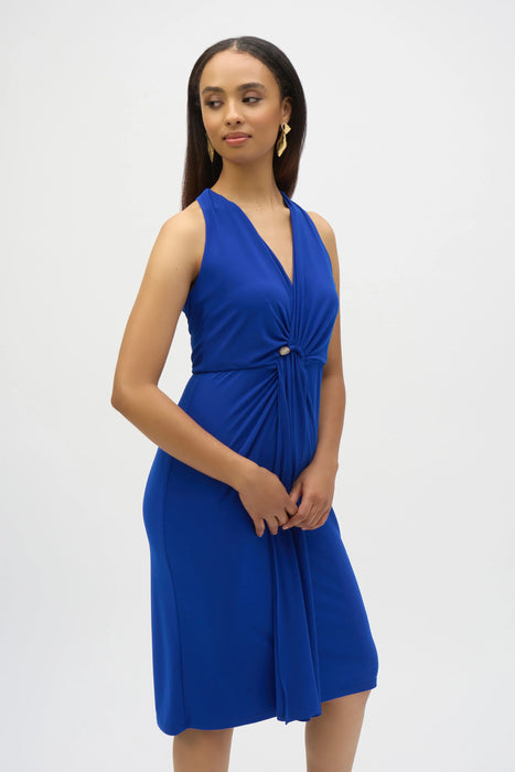 Joseph Ribkoff Royal Sapphire Draped Front Halter Sheath Dress 252161