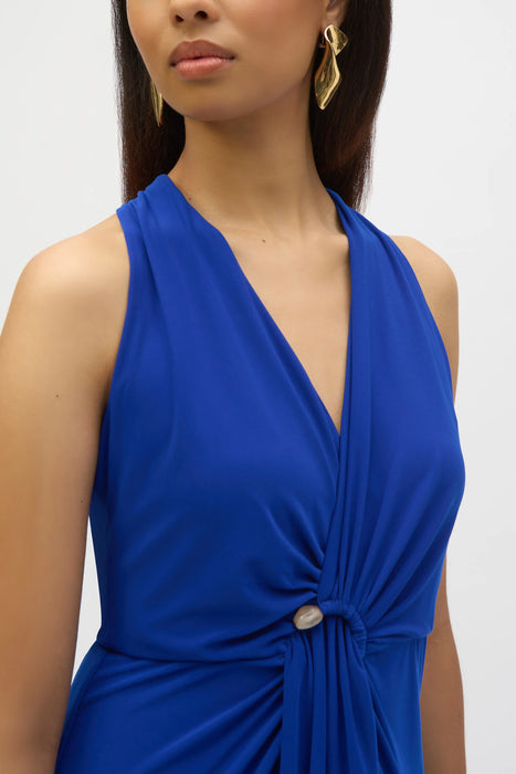 Joseph Ribkoff Royal Sapphire Draped Front Halter Sheath Dress 252161