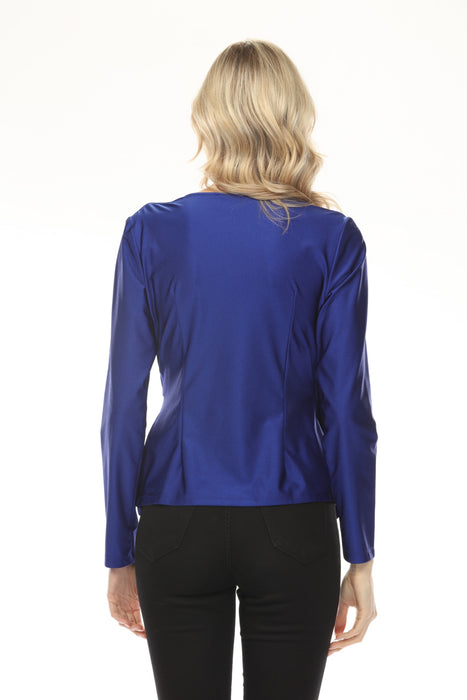 Joseph Ribkoff Royal Sapphire Faux Wrap Fitted Satin Top 254158