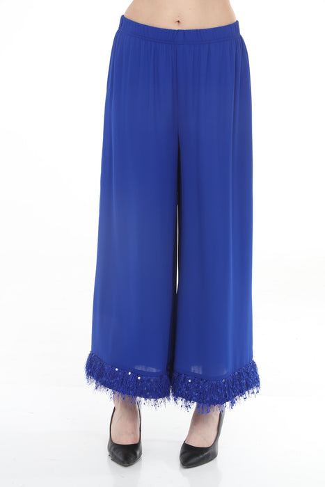 Joseph Ribkoff Royal Sapphire Fringe Trim Wide-Leg Pants 261716