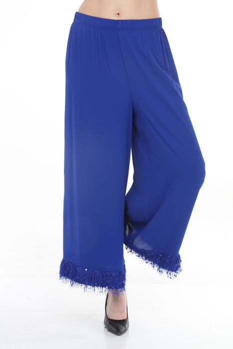 Joseph Ribkoff Royal Sapphire Fringe Trim Wide-Leg Pants 261716