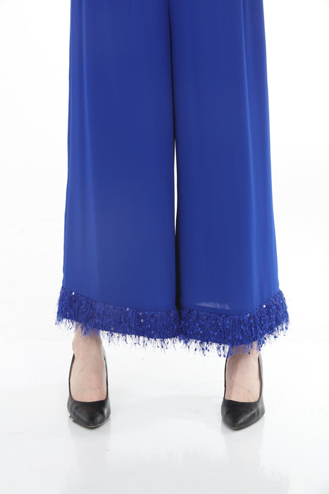 Joseph Ribkoff Royal Sapphire Fringe Trim Wide-Leg Pants 261716