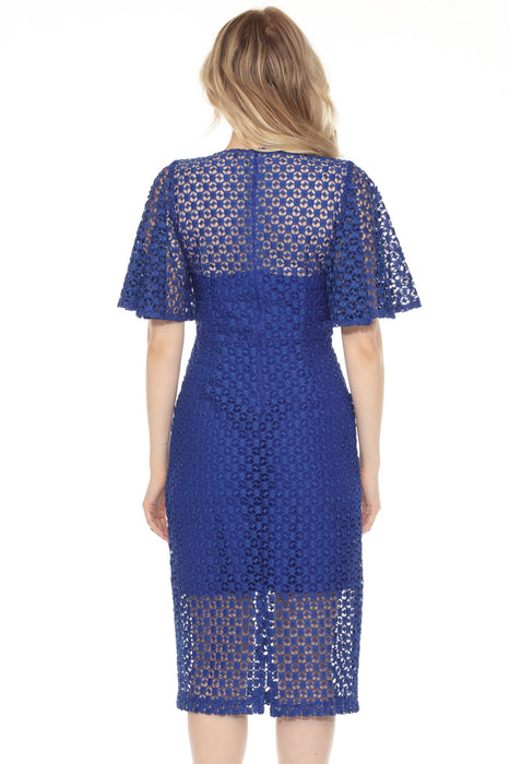 Joseph Ribkoff Guipure Lace Flutter Sleeve Midi Sheath Dress 251744