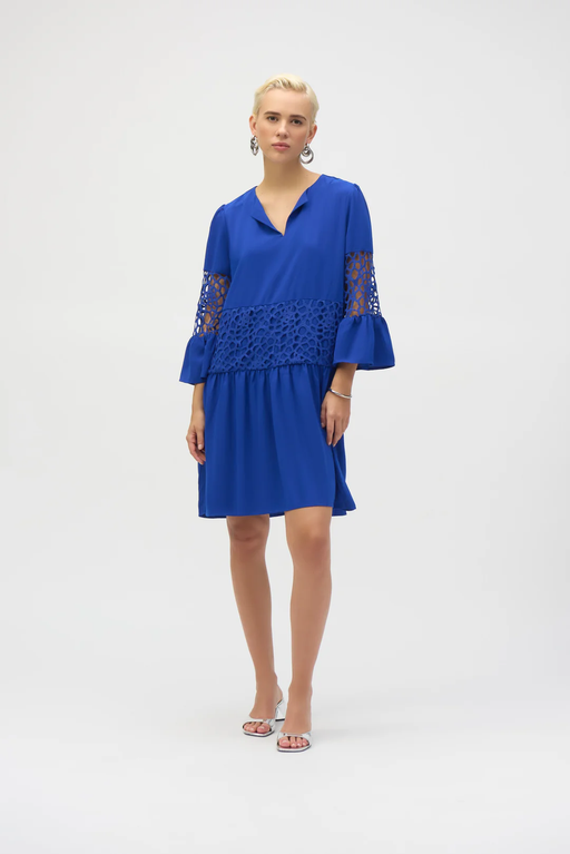Joseph Ribkoff 252922 Royal Sapphire Laser Cut 3/4 Sleeves A-Line Dress