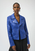 Joseph Ribkoff 254904 Royal Sapphire Rhinstone Embellished Notched Collar Long Sleeves Leatherette Jacket