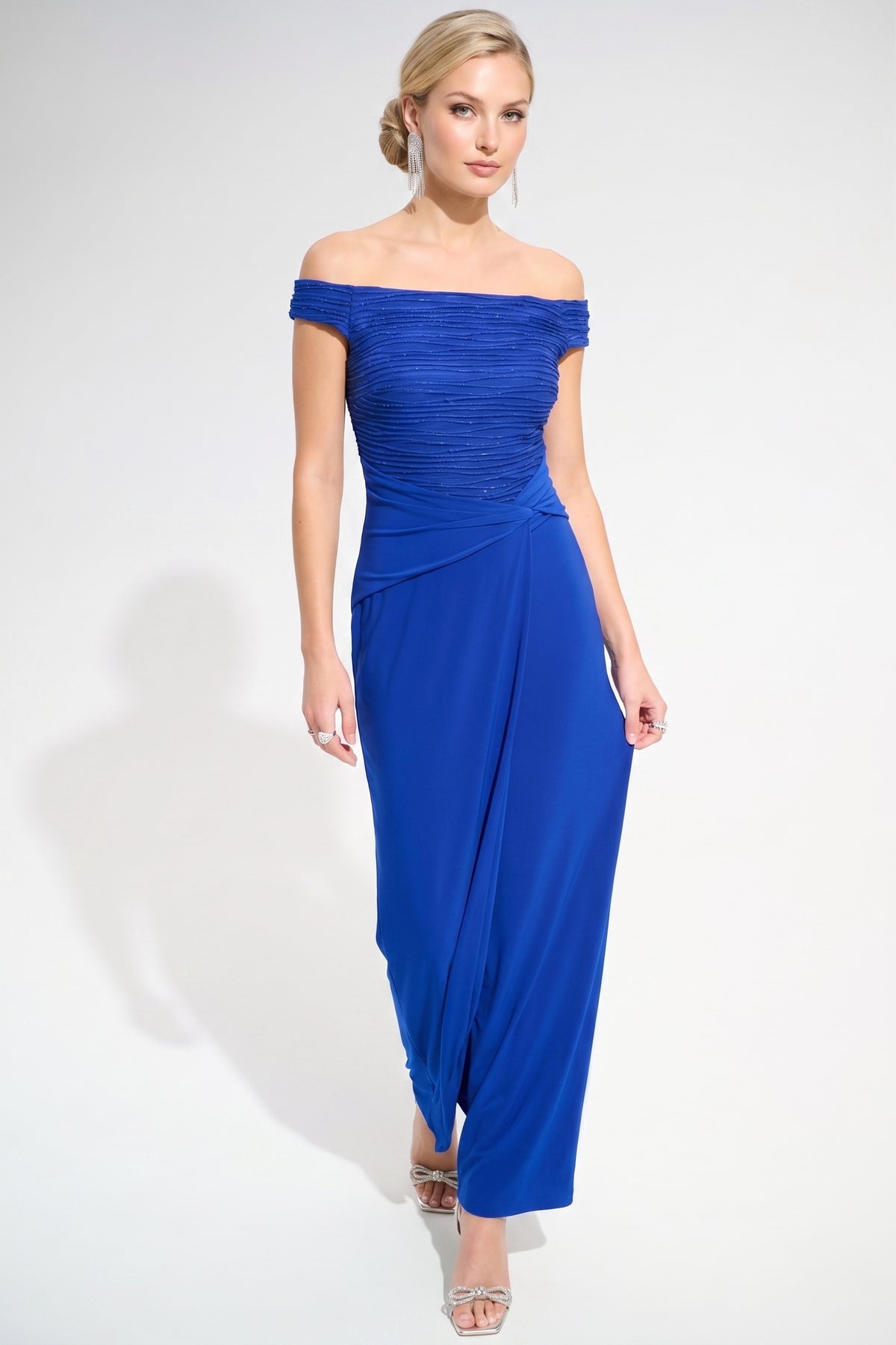Joseph Ribkoff Royal Sapphire Ruched Off-Shoulder Evening Dress 261733 — AfterRetail Joseph Ribkoff Royal Sapphire Ruched Off-Shoulder Evening Dress 261733 — AfterRetail