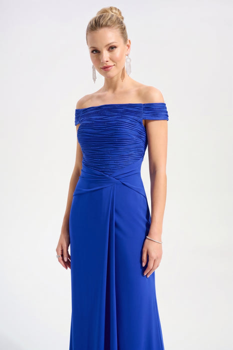 Joseph Ribkoff Royal Sapphire Ruched Off-Shoulder Evening Dress 261733