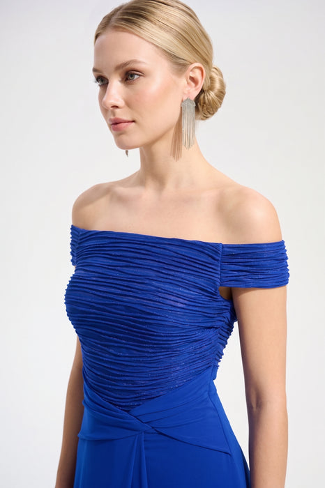 Joseph Ribkoff Royal Sapphire Ruched Off-Shoulder Evening Dress 261733