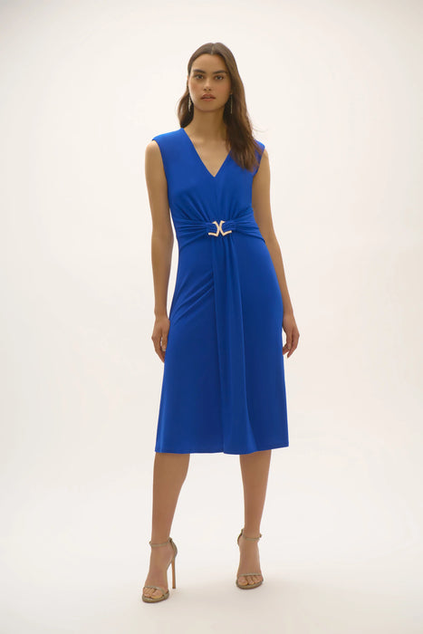 Joseph Ribkoff Style 252717 Royal Sapphire V-Neck Ruched Sleeveless A-Line Dress
