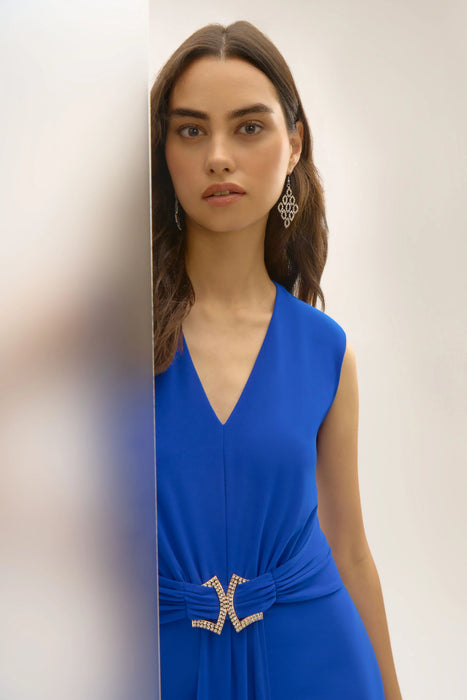 Joseph Ribkoff V-Neck Ruched Sleeveless A-Line Dress 252717