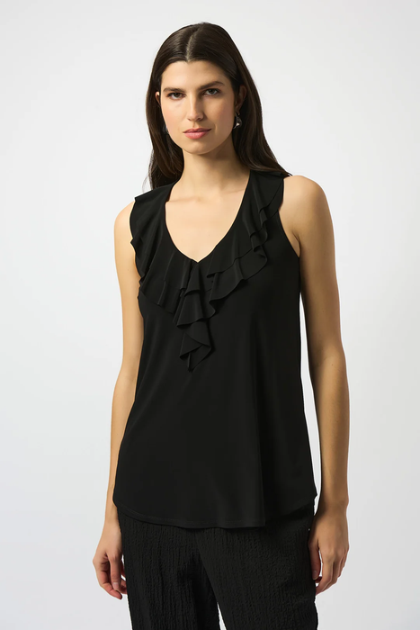 Joseph Ribkoff 251287 Black Ruffled V-Neck Sleeveless Tunic Top