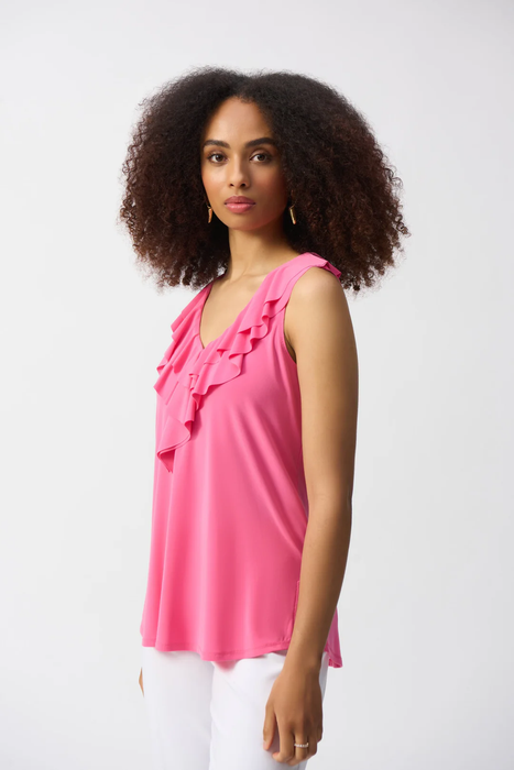 Joseph Ribkoff 251287 Bubblegum Ruffled V-Neck Sleeveless Tunic Top