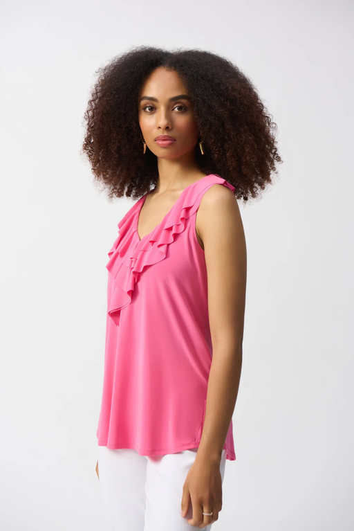 Joseph Ribkoff 251287 Bubblegum Ruffled V-Neck Sleeveless Tunic Top