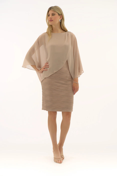 Joseph Ribkoff Style 251720 Sand Chiffon Overlay Textured Sheath Dress