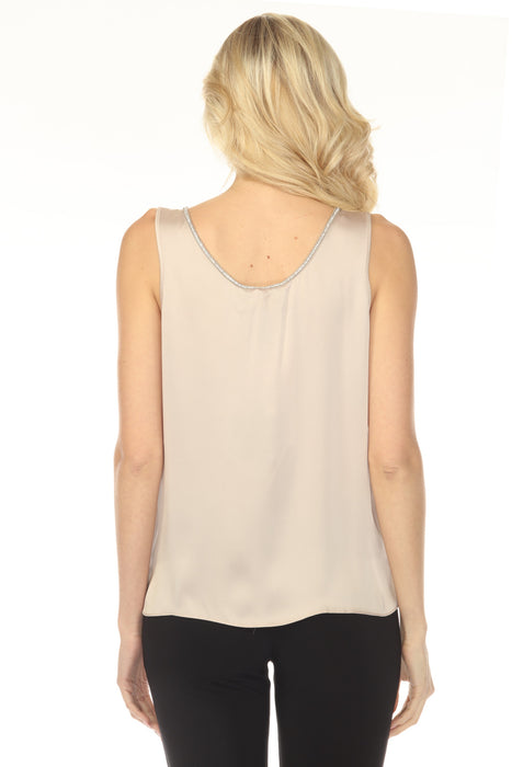 Joseph Ribkoff Black Rhinestone Trim Scoop Neck Satin Top 253744