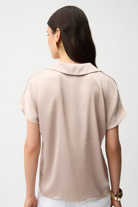 Joseph Ribkoff Parchment Collared V-Neck Satin Boxy Top 261191