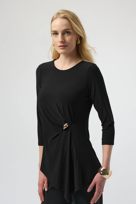Joseph Ribkoff 254132 Black Scoop Neck 3/4 Sleeves Asymmetrical Top