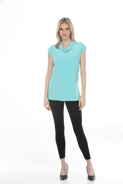 Joseph Ribkoff Seafoam Cowl Neck Cap Sleeves Tunic Top 261233