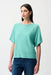 Woman wearing a green short sleeve sweater top with sequins from Joseph Ribkoff