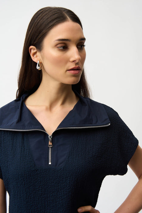 Joseph Ribkoff Memory Collar Zip Front Short Sleeve Boxy Top 261017