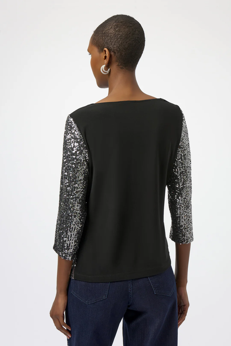 Joseph Ribkoff Sequined Cowl Neck 3/4 Sleeves Straight Top 254137