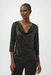 Joseph Ribkoff 254137 Black Sequined Cowl Neck 3/4 Sleeves Straight Top